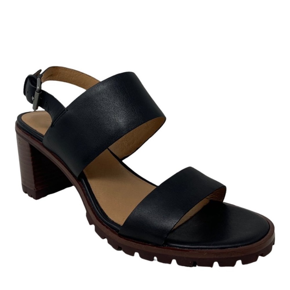 New Madewell The Kiera Lugsole Heel Sandal Black Leather Size 8